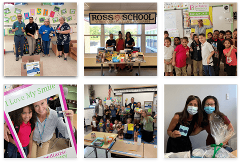 Collage of the Simply Orthodontics team donating to various schools