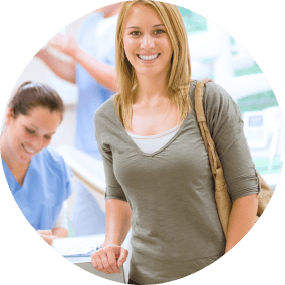 woman smiling at front desk