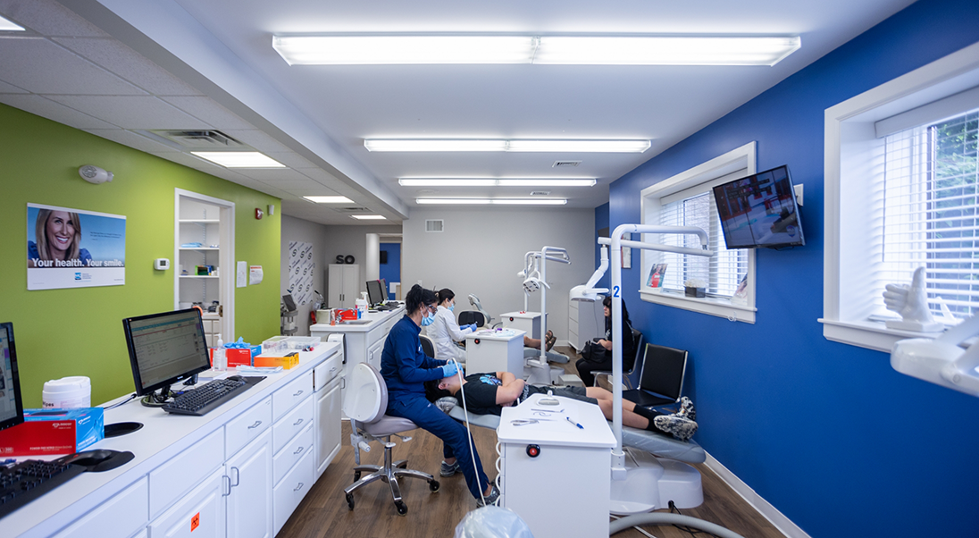 Row of treatment stations