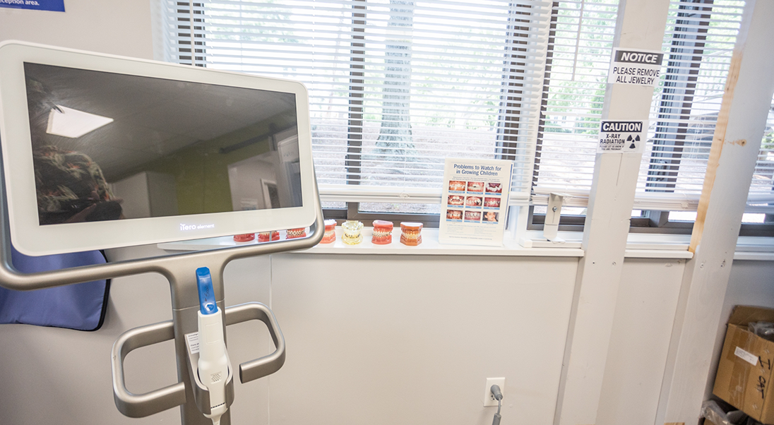 Monitor next to a window in a treatment room