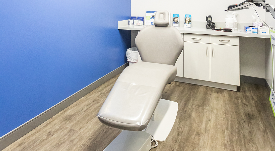 Close up of an exam chair