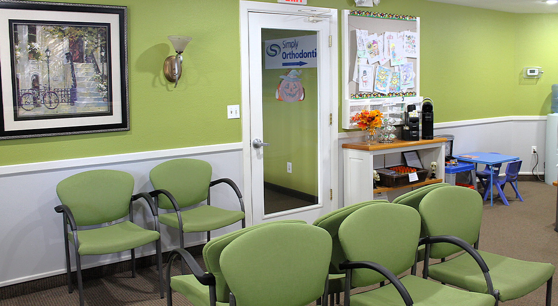 Close up of a row of chairs in the waiting area
