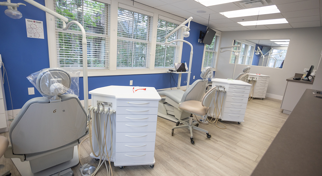 Back view of a row of treatment stations